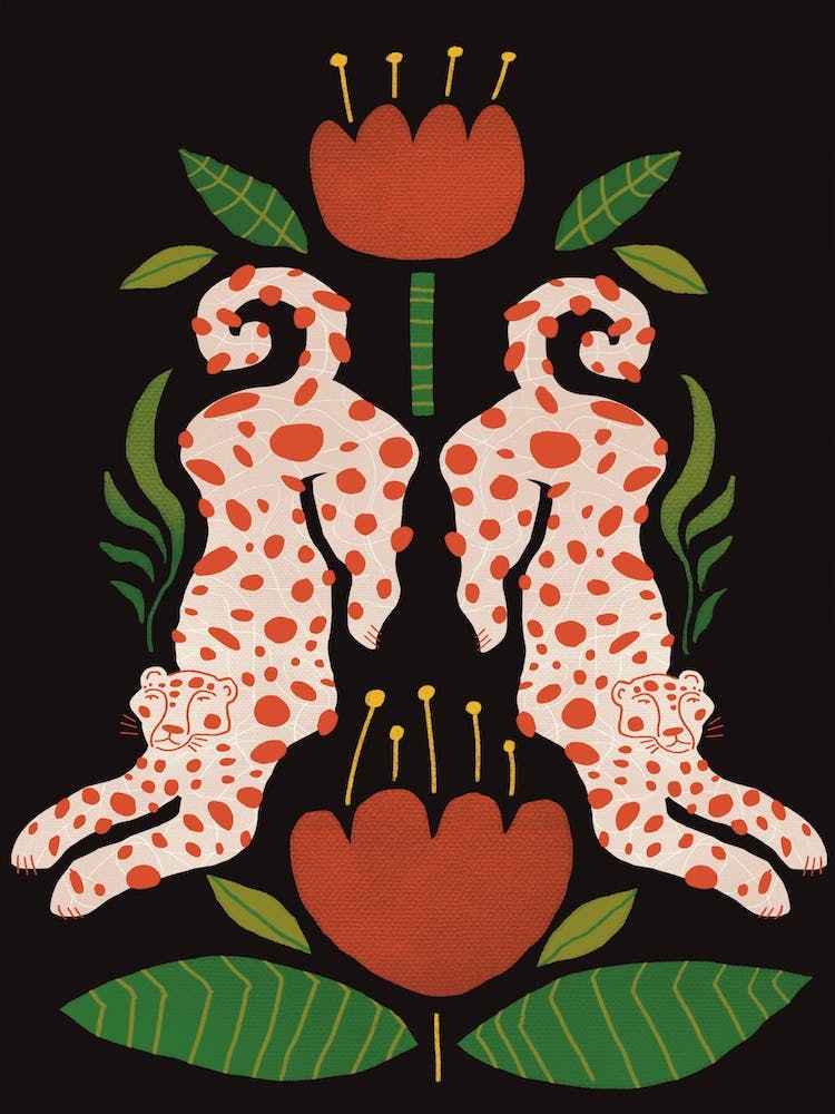 Red Leopard Folk Design 