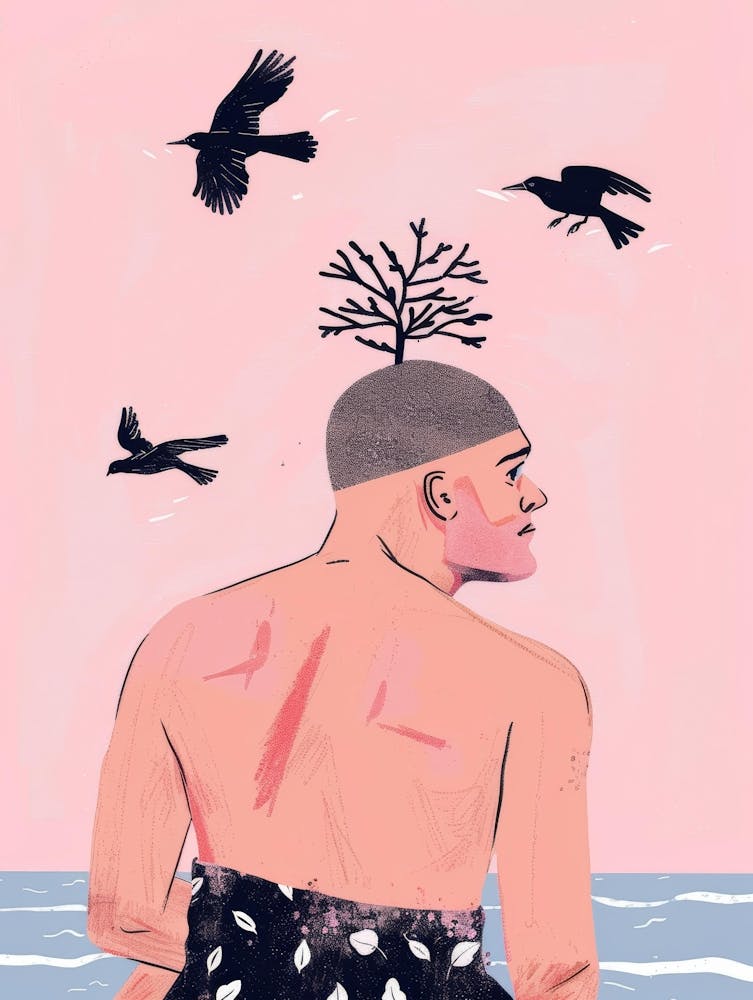 Man With Birds On His Head 1