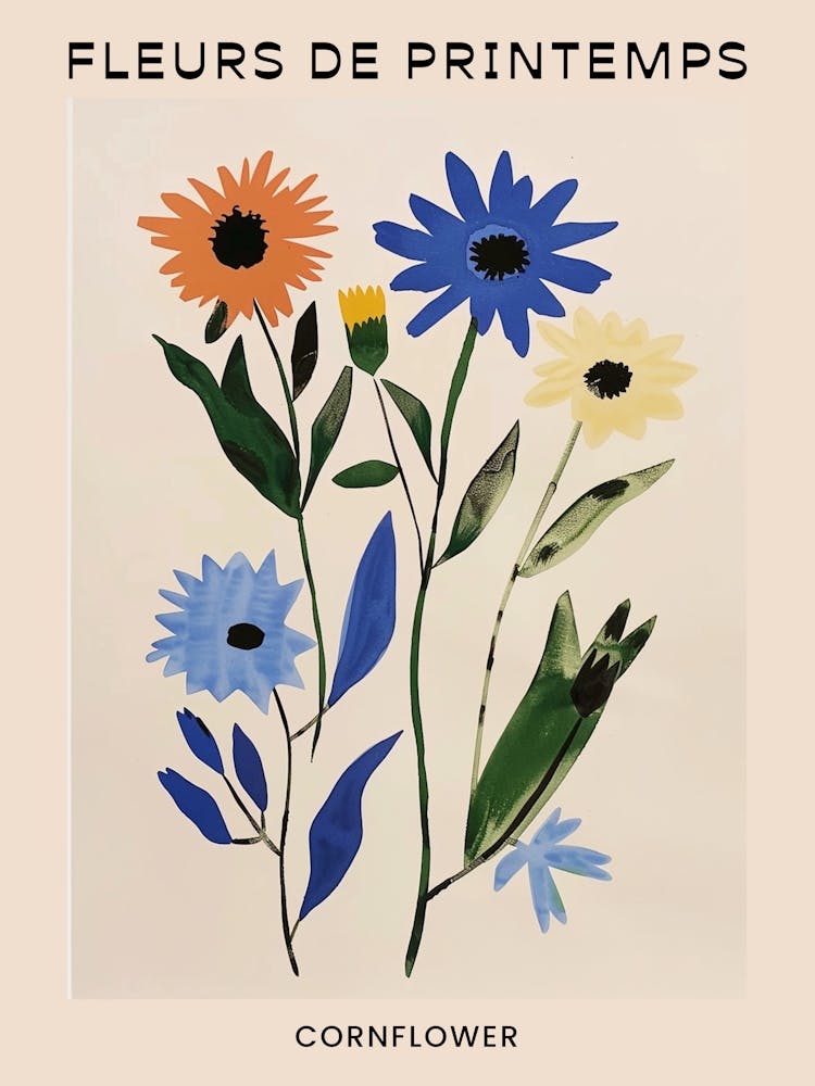 Spring Floral French Poster  Cornflower 3