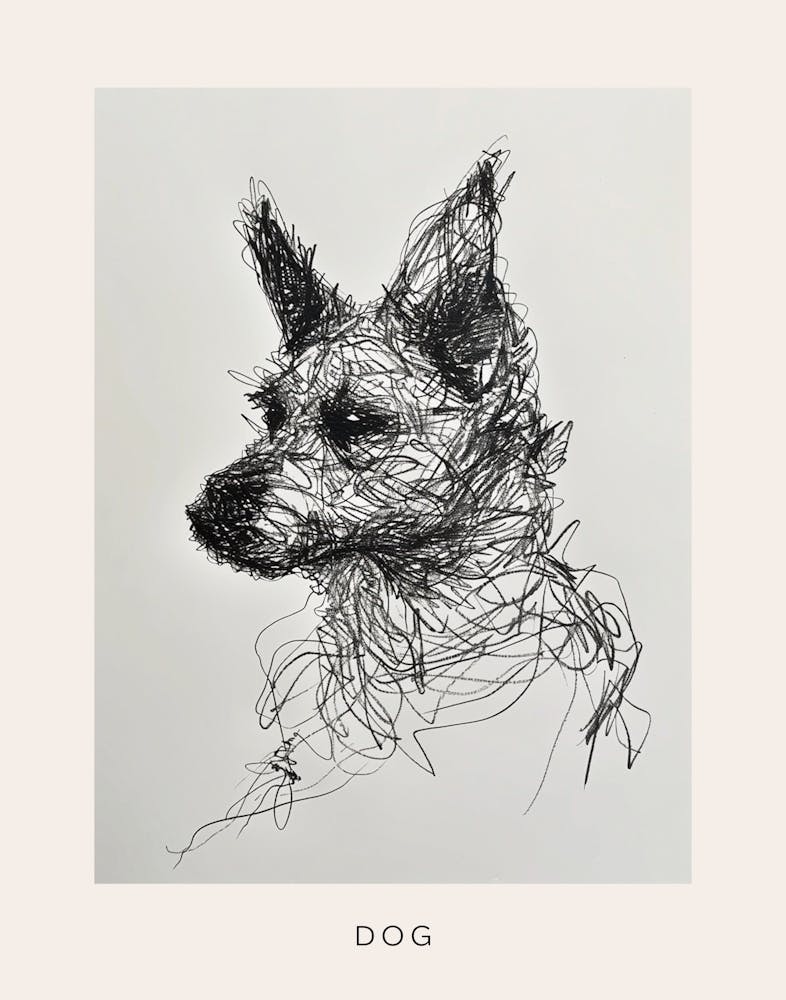 Rough Dog Line Sketch Poster