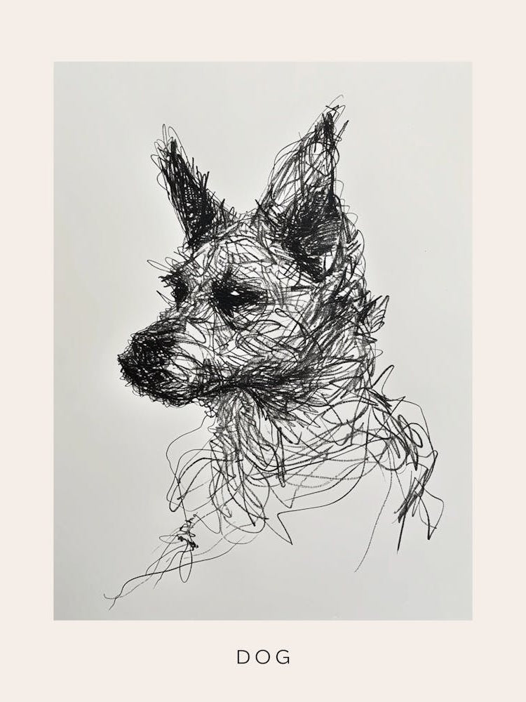 Rough Dog Line Sketch Poster