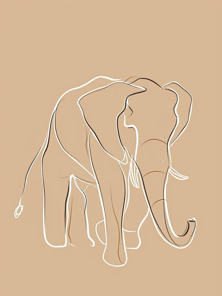 Elephant Drawing - Boho, Line Art 6