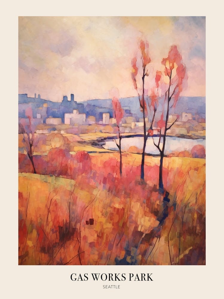 Autumn City Park Painting Gas Works Park Seattle Poster