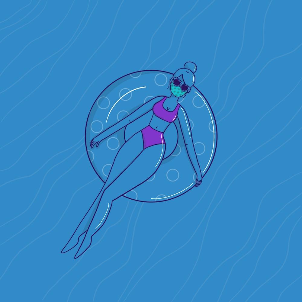 Swimming Girl with Rubber Ring and Mask