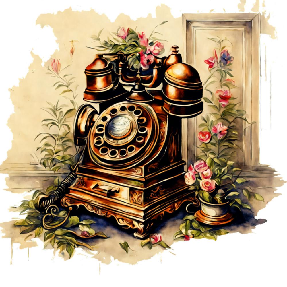 Vintage Telephone with Floral Surroundings