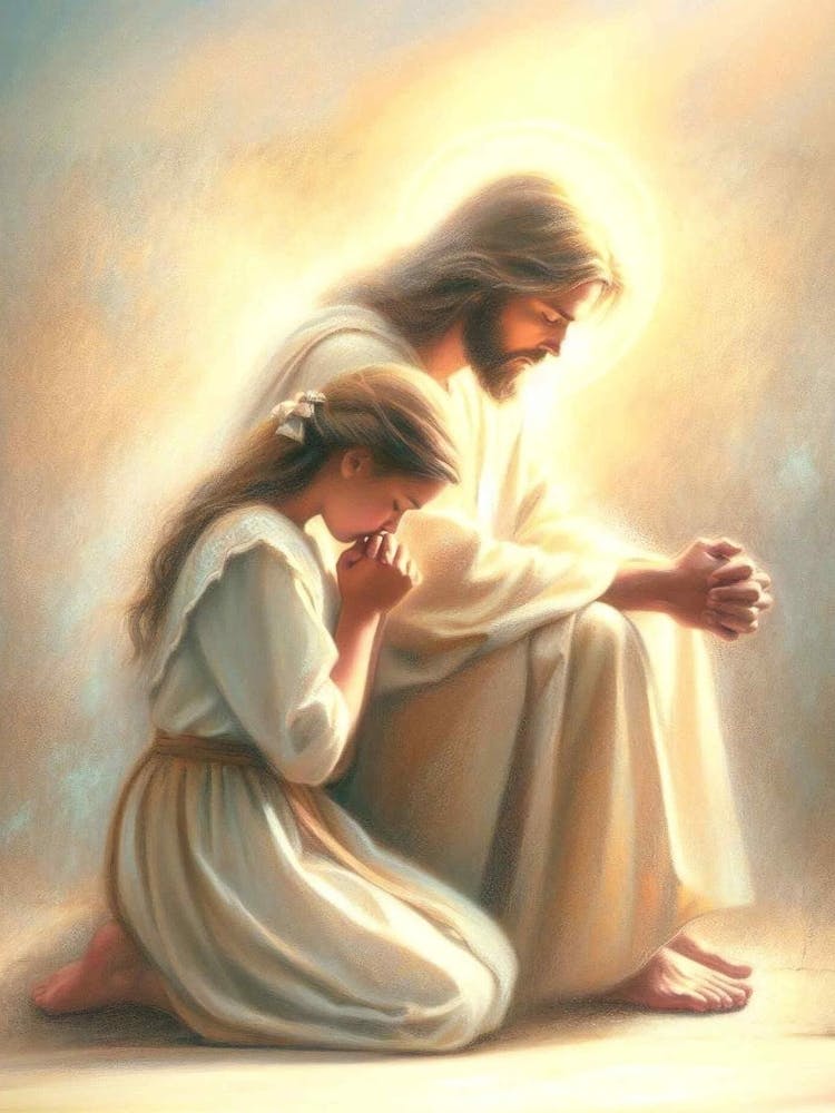 Together In Prayer, Jesus And Girl Praying, Little Girl Praying With Jesus, Jesus Christ Prayer, Christian Prayer, Christian Wall Art, Lds