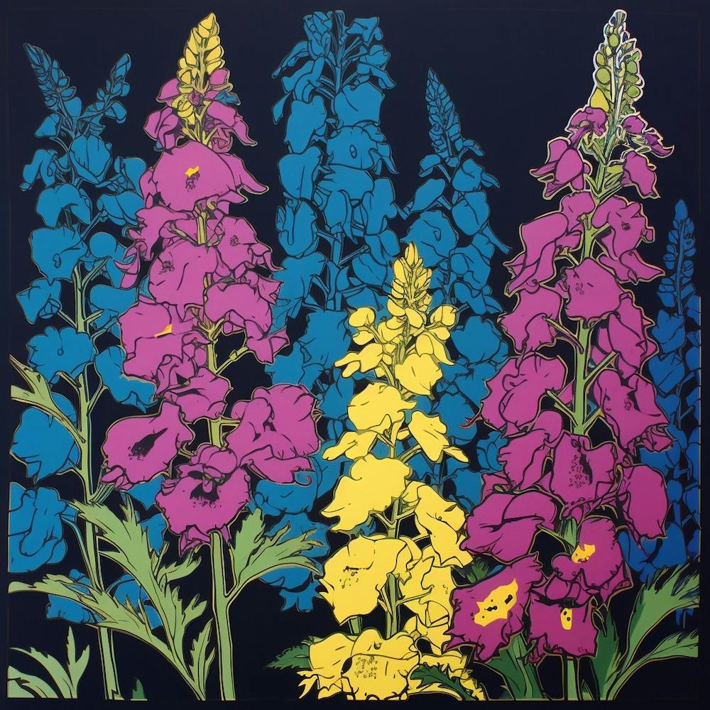 Delphinium 2 Pop Art Illustration Square