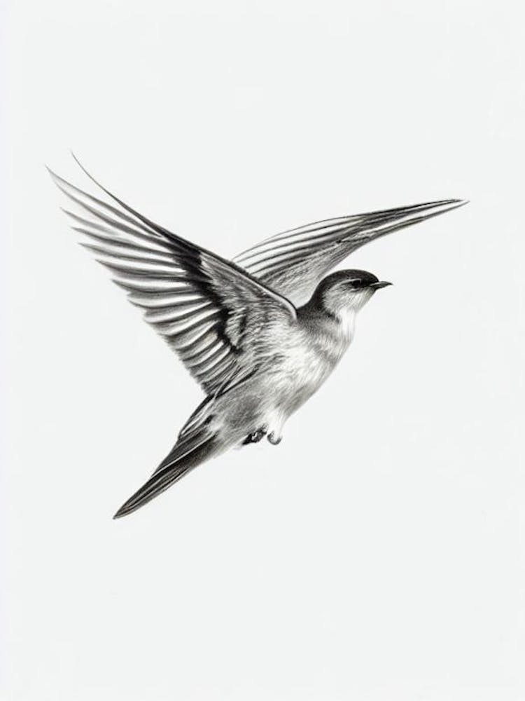 Chimney Swift B&W Pencil Drawing 2 Bird