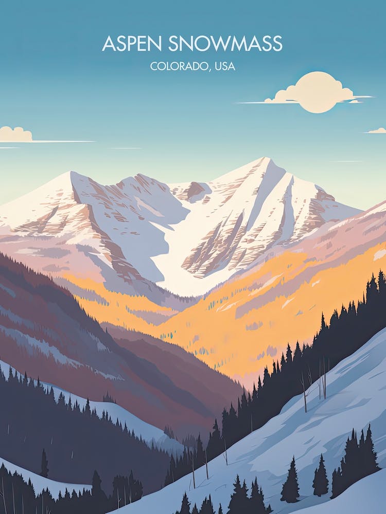 Poster Of Aspen Snowmass   Colorado, Usa, Ski Resort Illustration 3