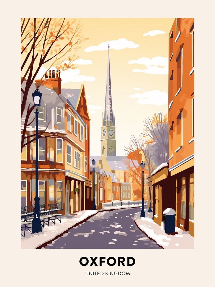 Vintage Winter Travel Poster Oxford United Kingdom 2