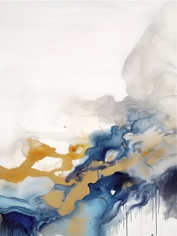 Watercolour Abstract Blue And Gold 4