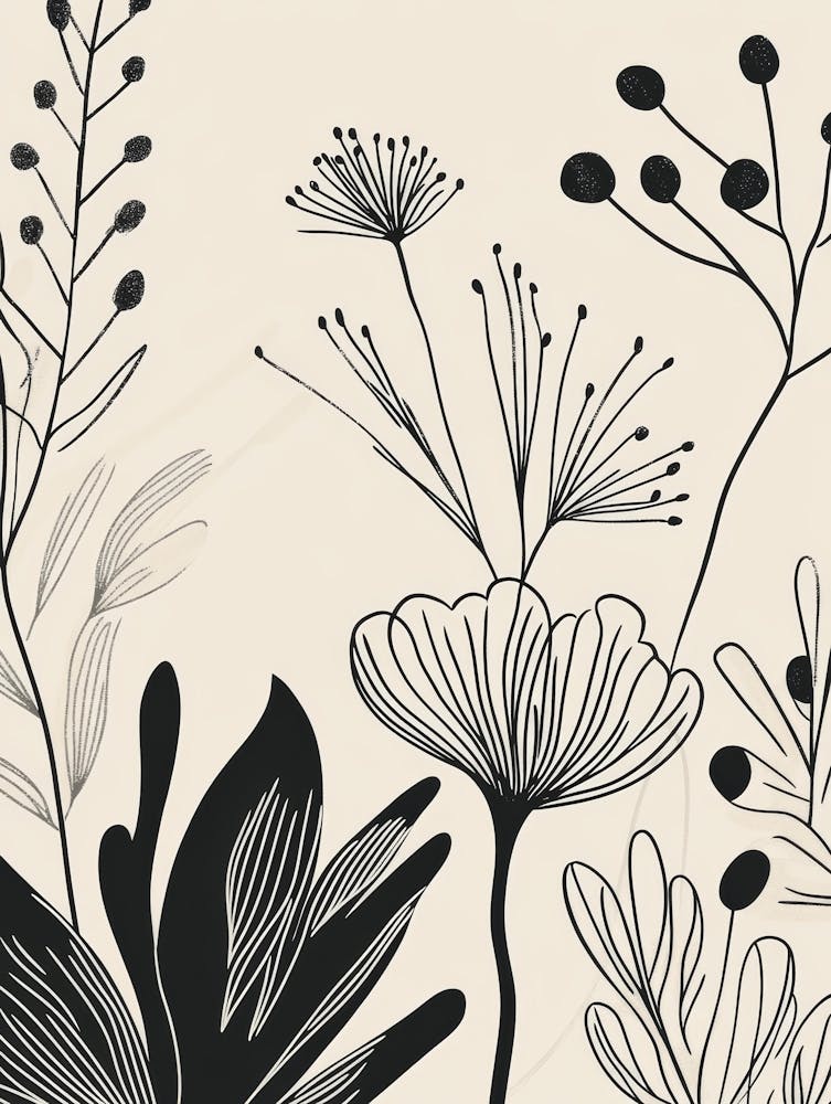 Black And White Floral Painting