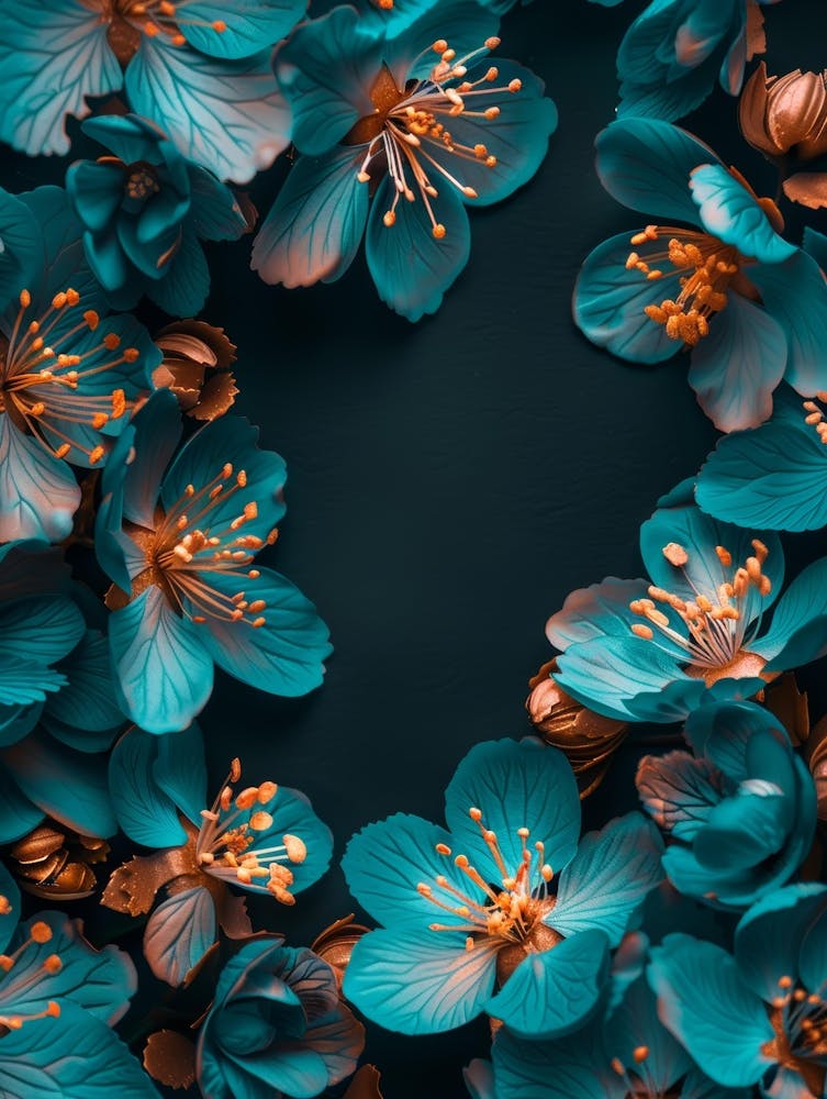 Blue Flowers On Black Background