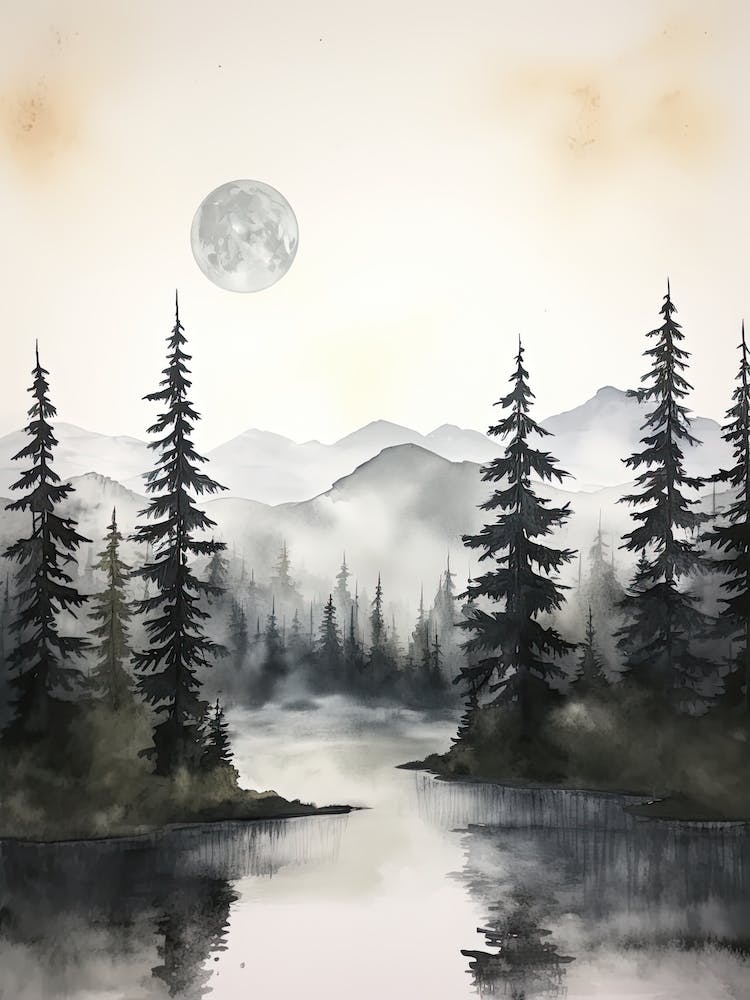 Watercolour Of Great Bear Rainforest   British Columbia Canada 1