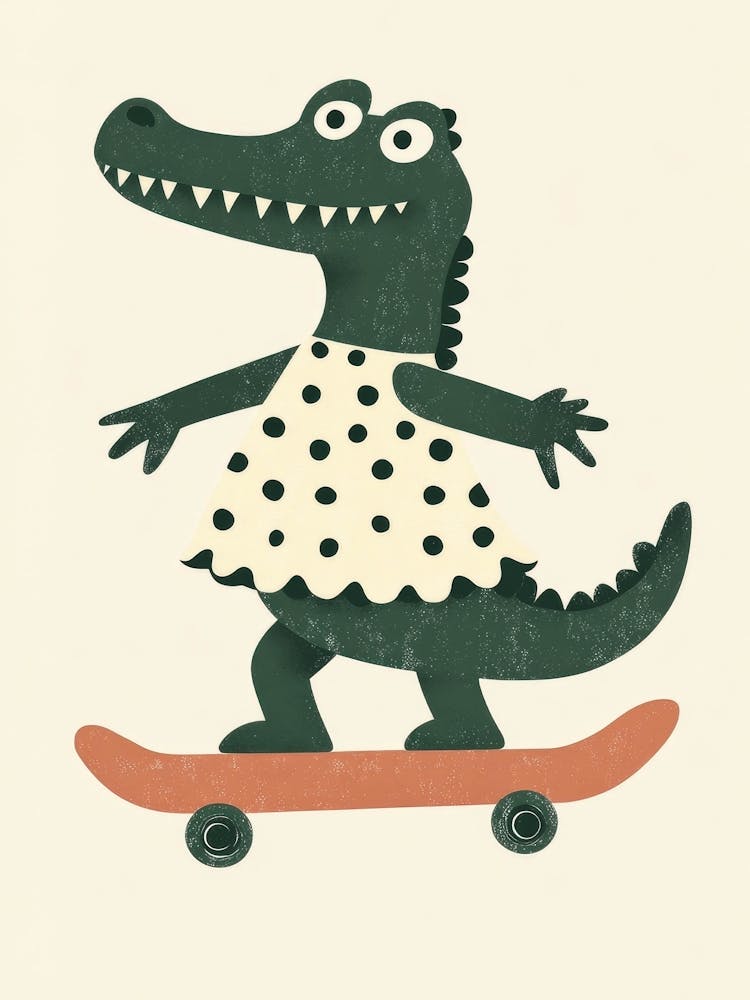 Nursery crocodyle on skateboard