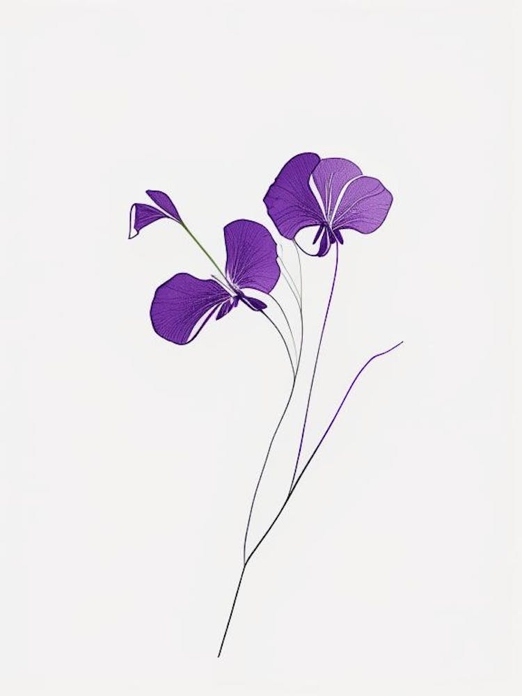 Violets Floral Minimal Line Drawing 1 Flower