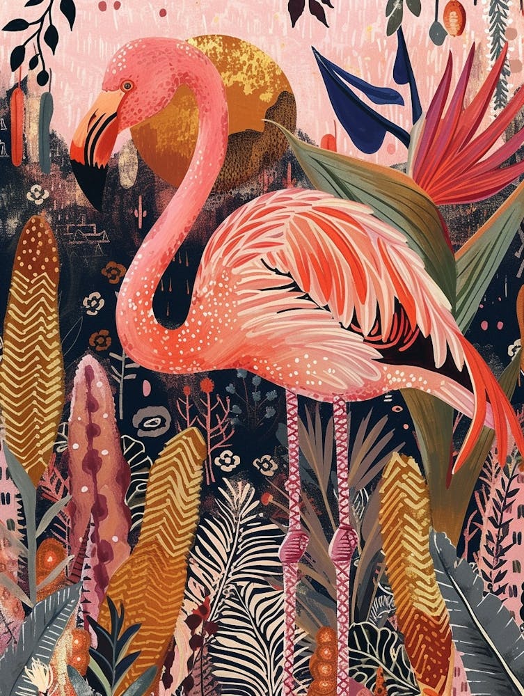Greater Flamingo And Bird Of Paradise Boho Print 4