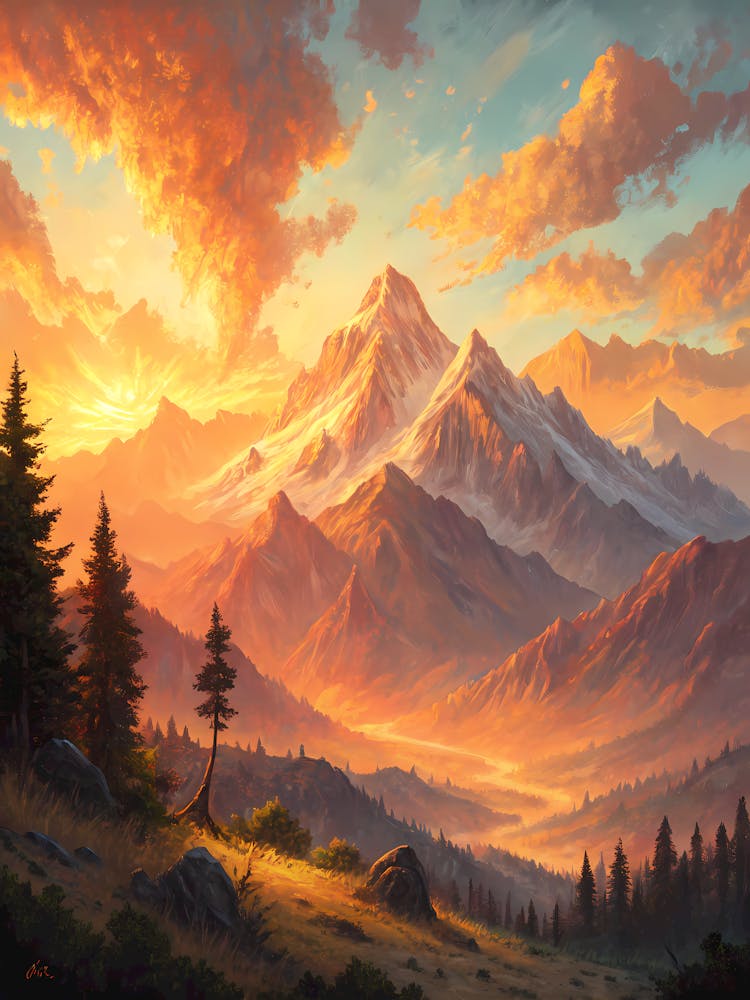 Sunset In The Mountains oil painting