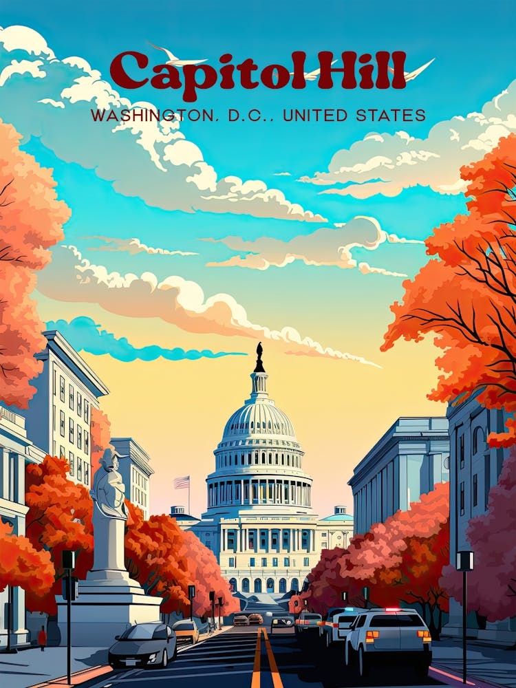 Capitol Hill Supreme Court Travel Art Illustration
