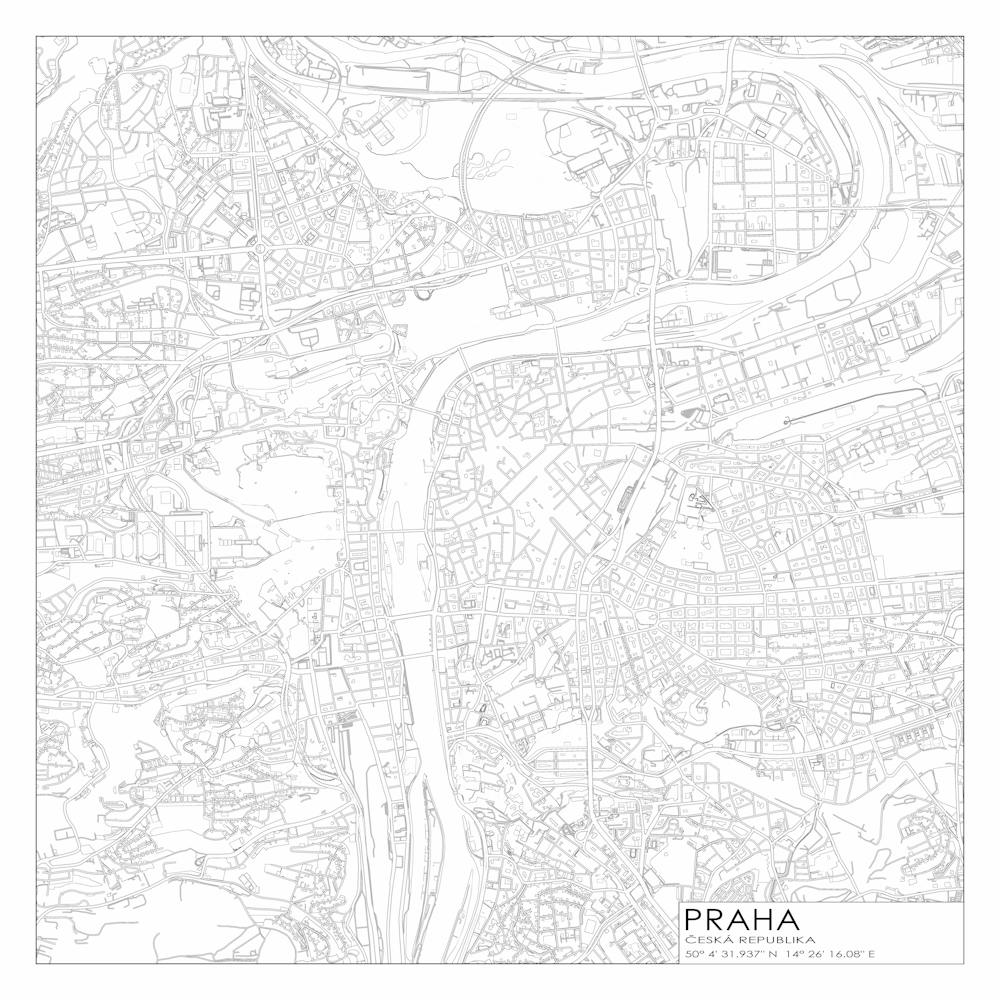 Praha Česká Republika Stadtplan Schwarz-auf-Weiß-Blaupausen-Design