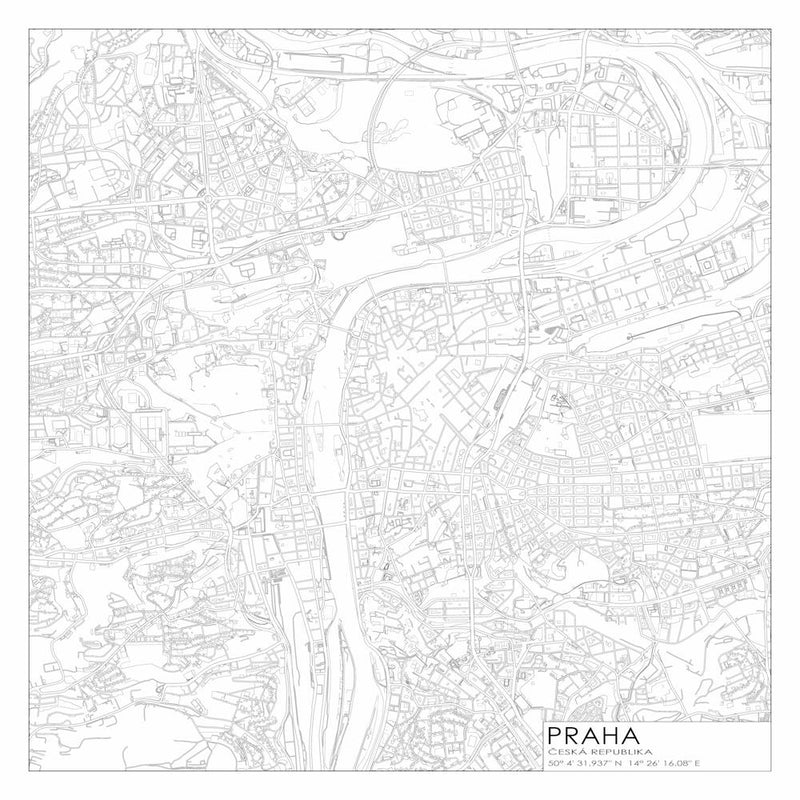 Praha Česká Republika city map black on white blueprint design