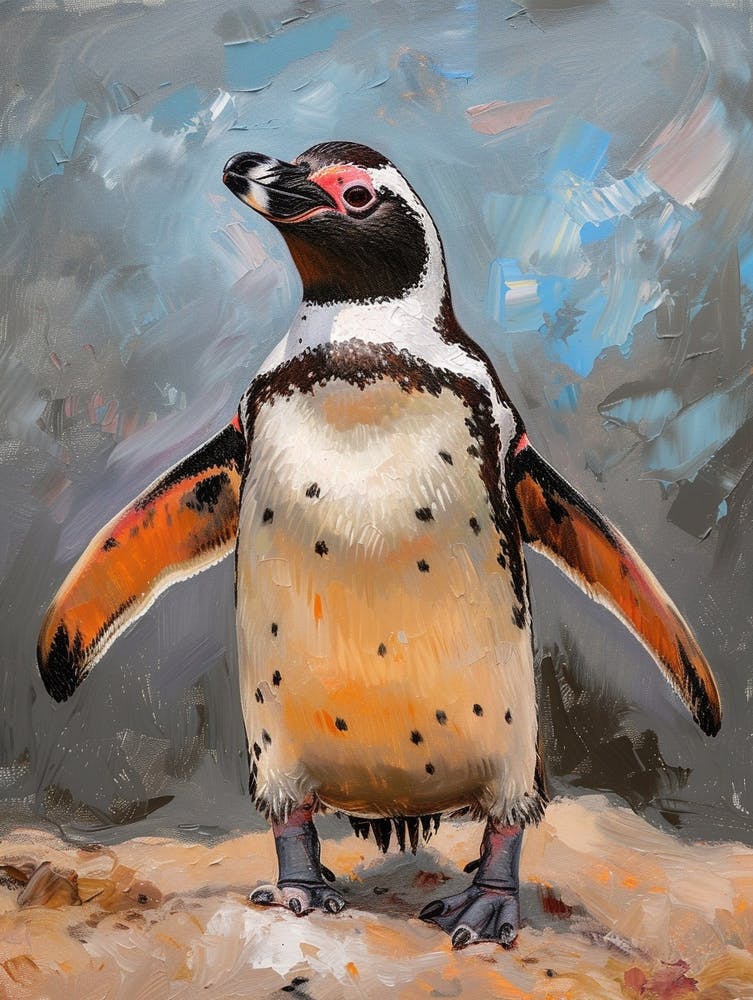 African Penguin Livingston Island Oil Painting 1