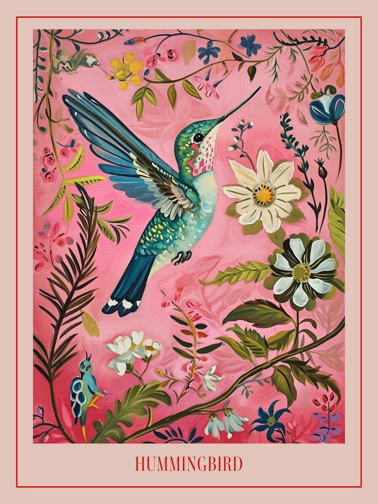 Floral Animal Painting Hummingbird 1 Poster