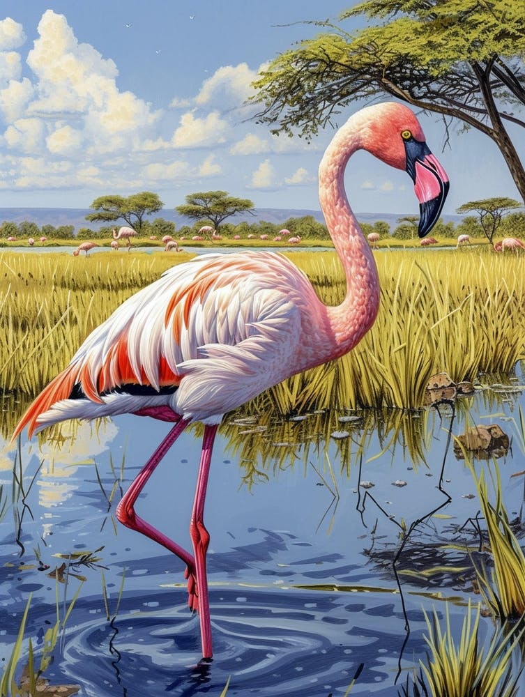 Greater Flamingo African Rift Valley Tanzania Tropical Illustration 3