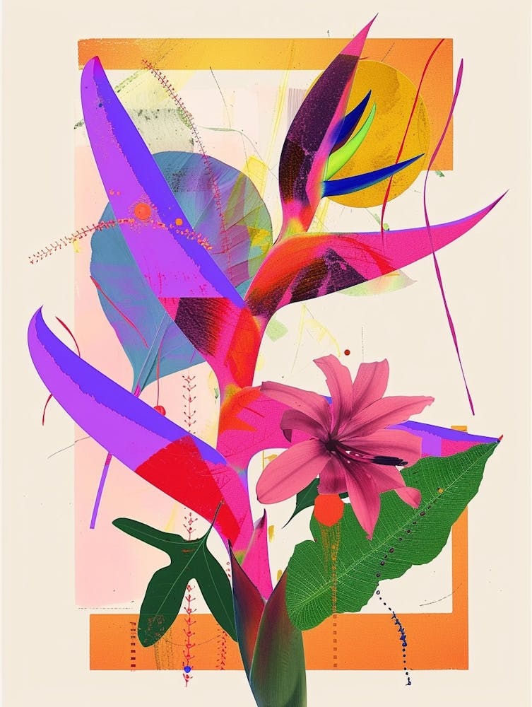 Heliconia 2 Neon Blumen-Collage