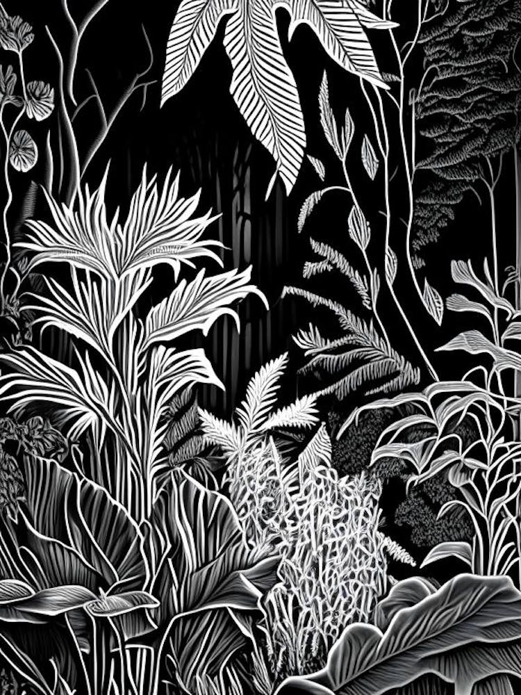 Botanischer Garten München Nymphenburg, 1,  Germany Linocut Black And White Vintage