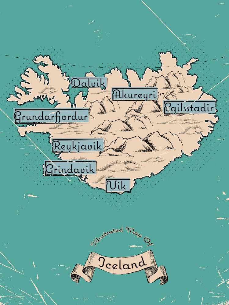Vintage Iceland Map