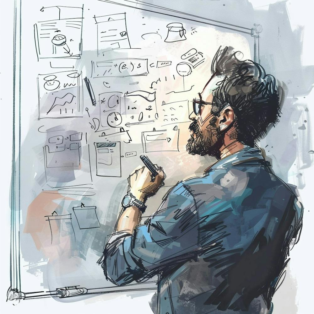 Illustration Of A Man Drawing On A Whiteboard