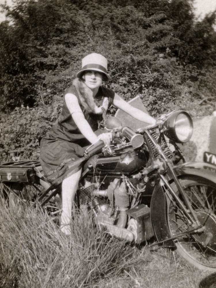 Young Lady On A Coventry Eagle Motorbike 1920s Black & White