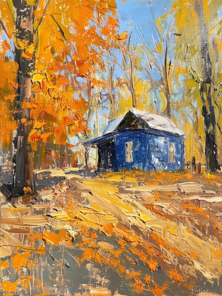 Blue House In Fall