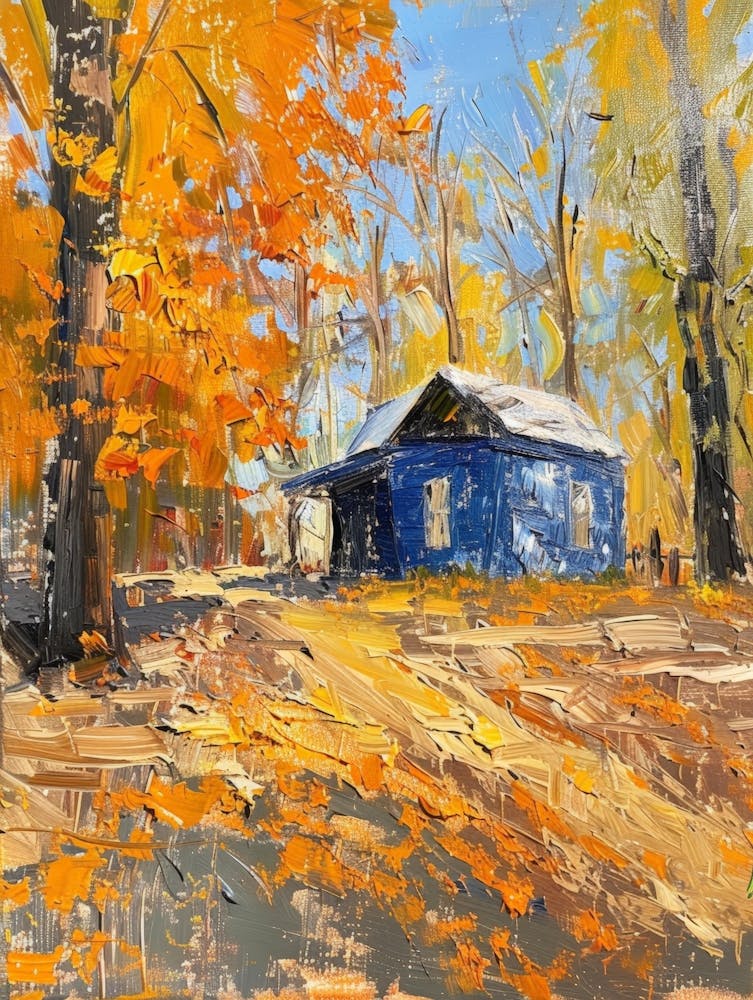 Blue House In Fall