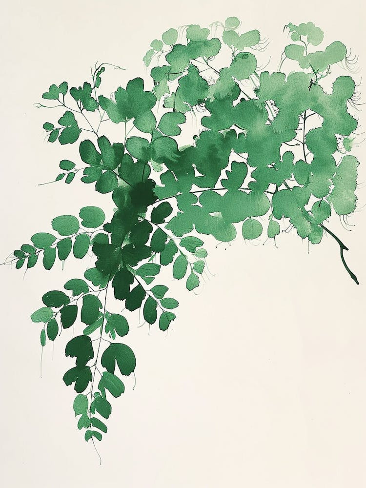 Green Ink Painting Of A Maidenhair Fern 3
