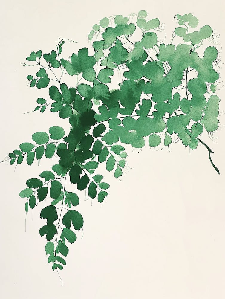 Green Ink Painting Of A Maidenhair Fern 3