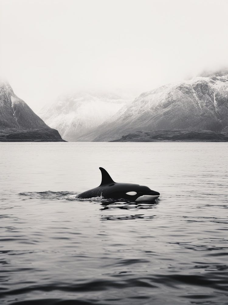 Vintage Black And White Orca Whale Photography
