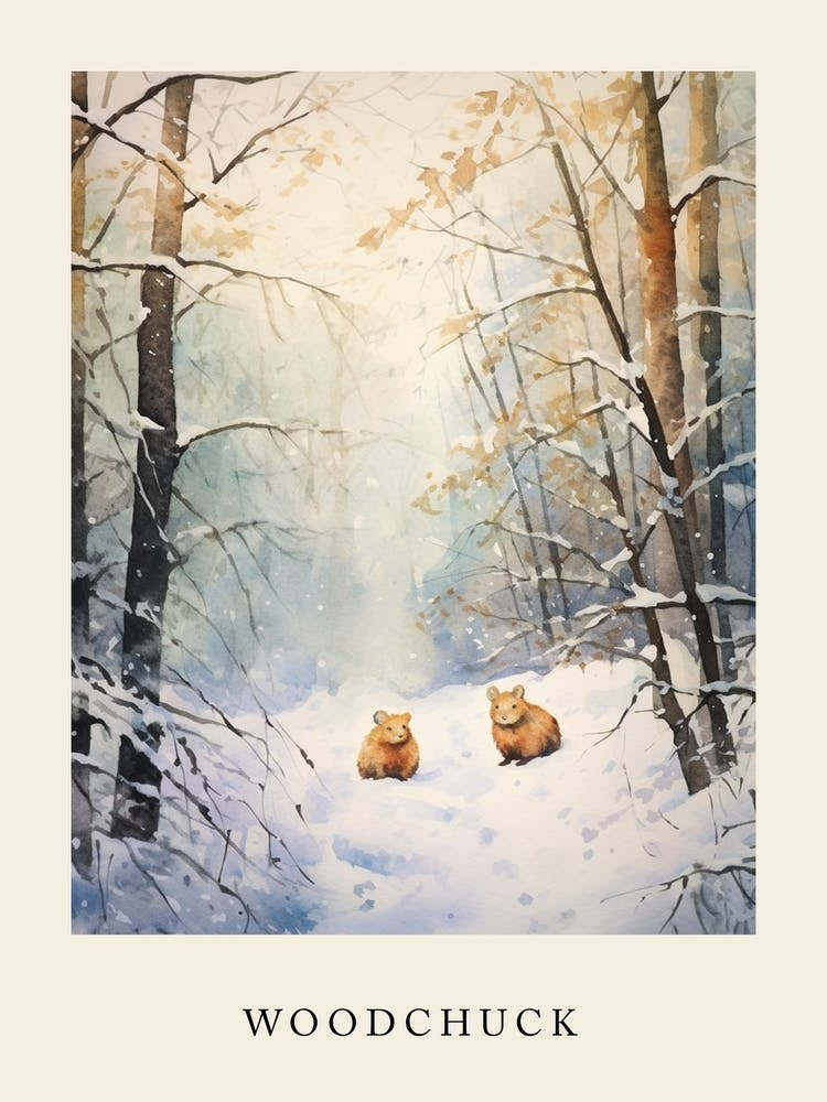 Winter Watercolour Woodchuck 3 Poster