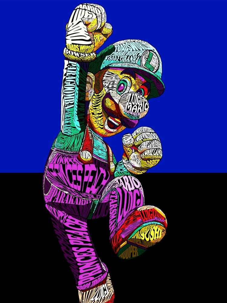 Mario Luigi Typo Style Cartoon Pop Art