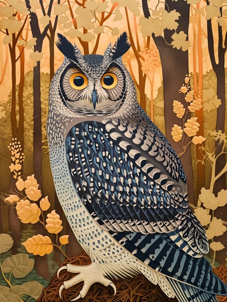 Burmese Fish Owl Relief Illustration 1