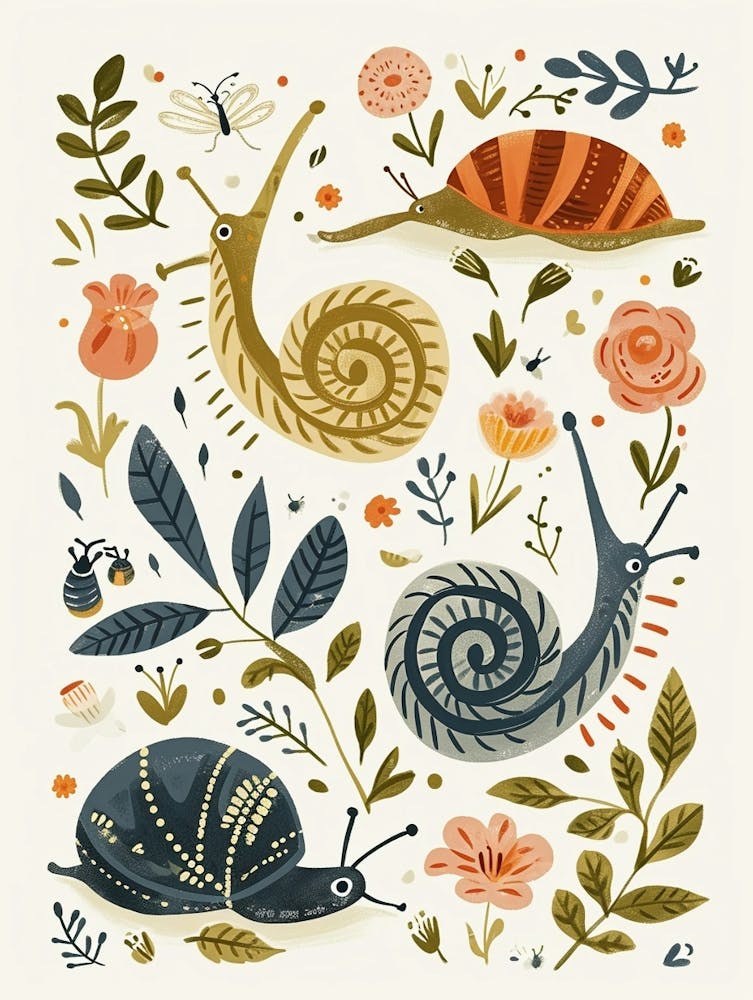 Colourful Insect Illustration Snails
