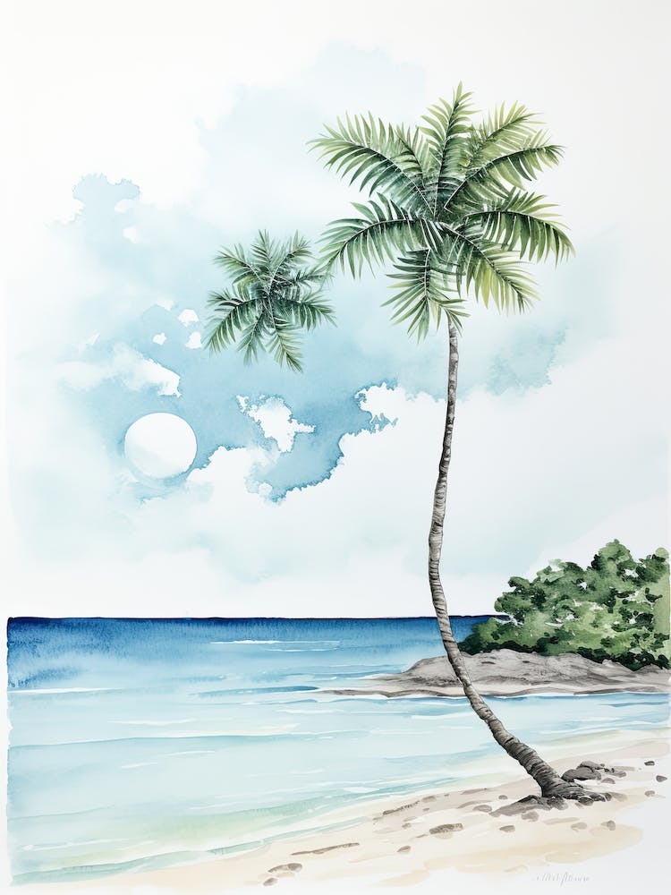 Watercolour Of Flamenco Beach   Culebra Puerto Rico 3
