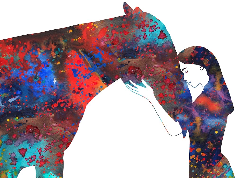 Woman With A Horse Watercolor