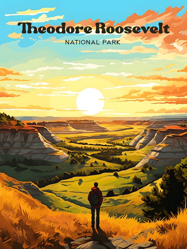 Theodore Roosevelt National Park Sunrise Modern Travel Illustration