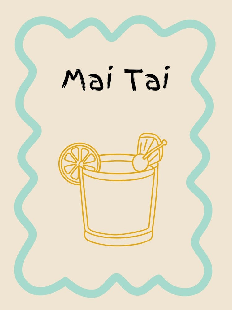 Mai Tai Doodle Poster Teal & Orange