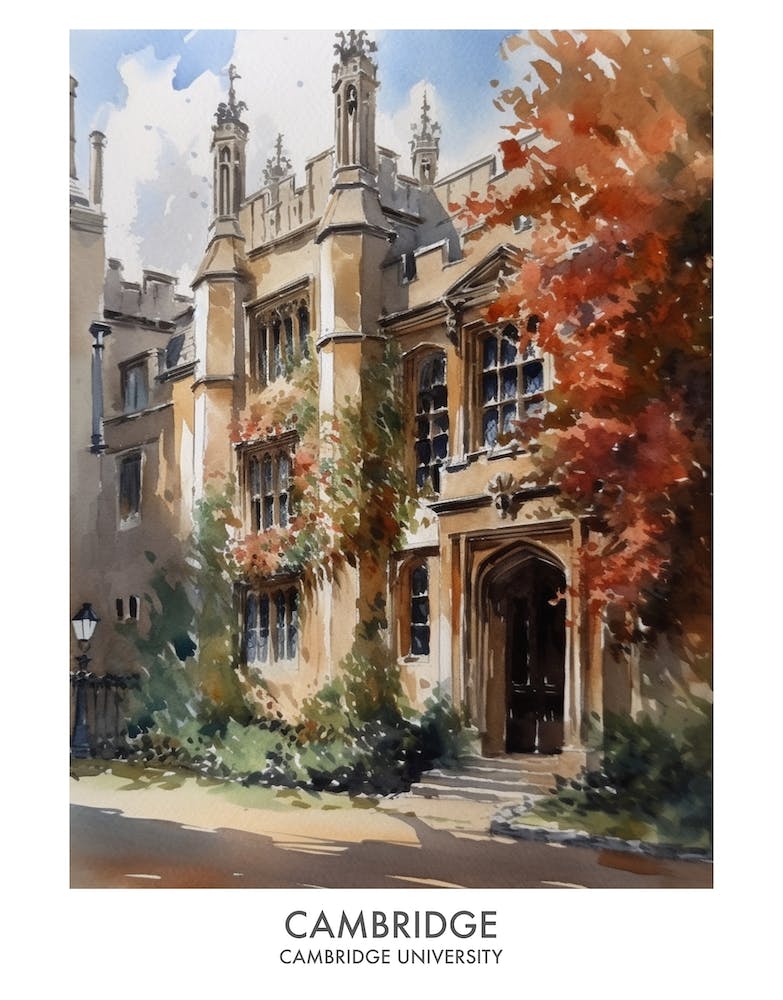 Cambridge University 1 Watercolor Travel Poster