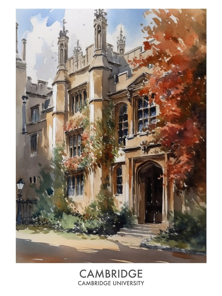 Cambridge University 1 Watercolor Travel Poster