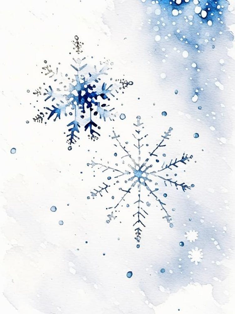 Snowflakes In The Snow,  Snowflakes Minimalist Watercolour 2