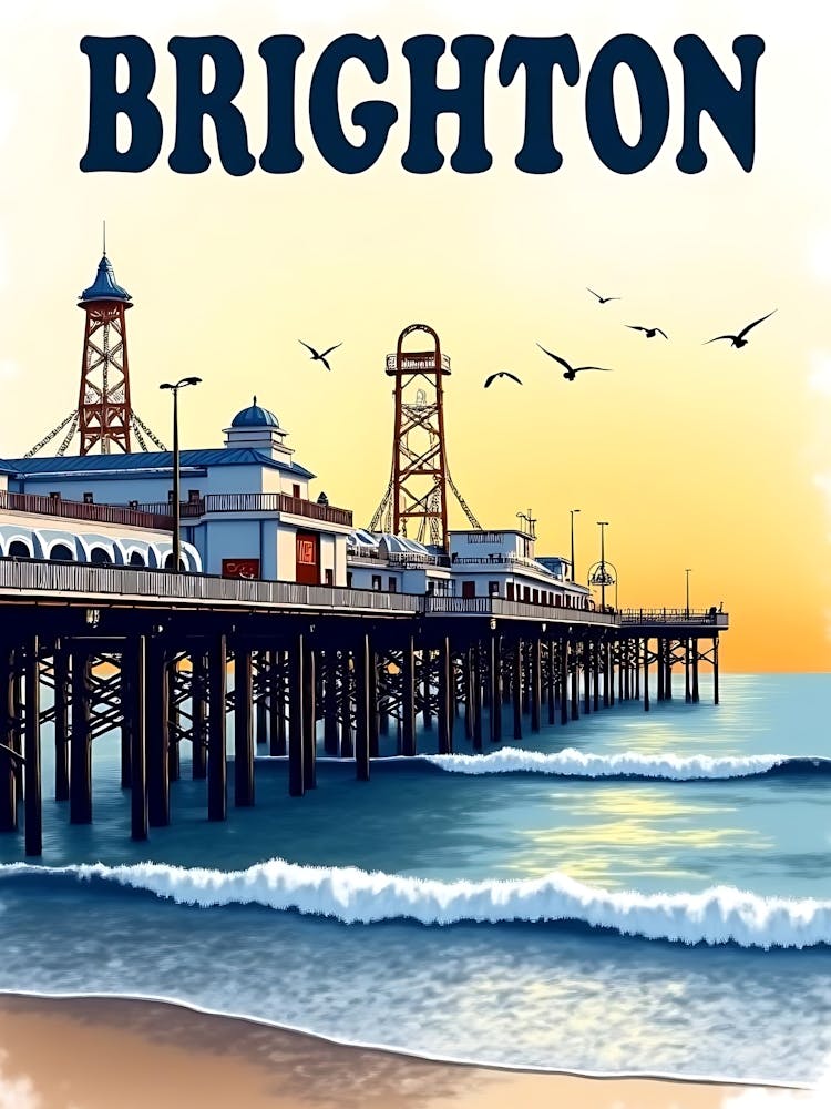 Brighton Watercolor Vintage Travel V 01